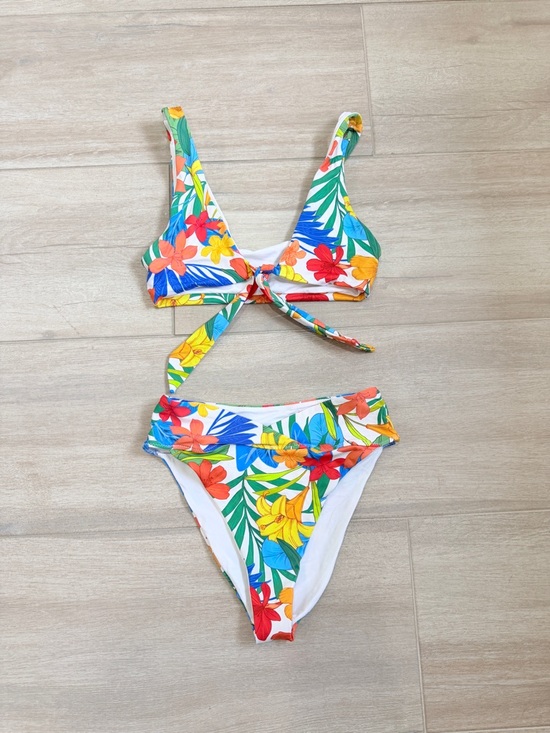Hurley Other - Hurley Tropical Floral Tie-Front Bikini - Blue, Yellow, Red, Green